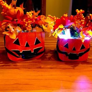 Halloween floral arrangements. With light for added nostalgia !